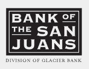 Bank of the San Juans logo, black rectangle, white bold text, with 