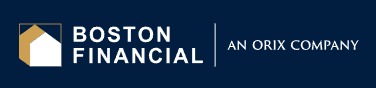 Boston Financial logo with house shape icon, text 