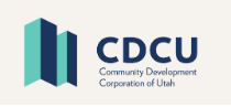 CDCU logo with teal and navy geometric shapes. Text: 