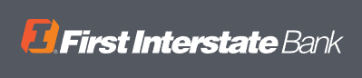 First Interstate Bank logo with orange and white text on gray background