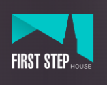 First Step House logo with a teal geometric shape and steeple silhouette