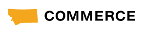 Commerce logo with a yellow state silhouette and black text.