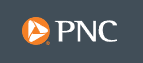 PNC logo with an orange triangle symbol on a dark background